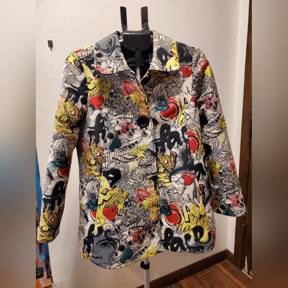3 Sisters Jackets & Blazers - 3 Sisters Vintage Multicolor Graphic Art Women's Blazer Large Buttons Sz M